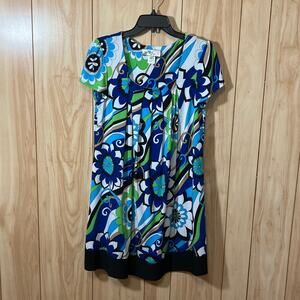 dBy Ltd. Floral Abstract Pleated Scoop Neck Short Sleeve Dress 10P